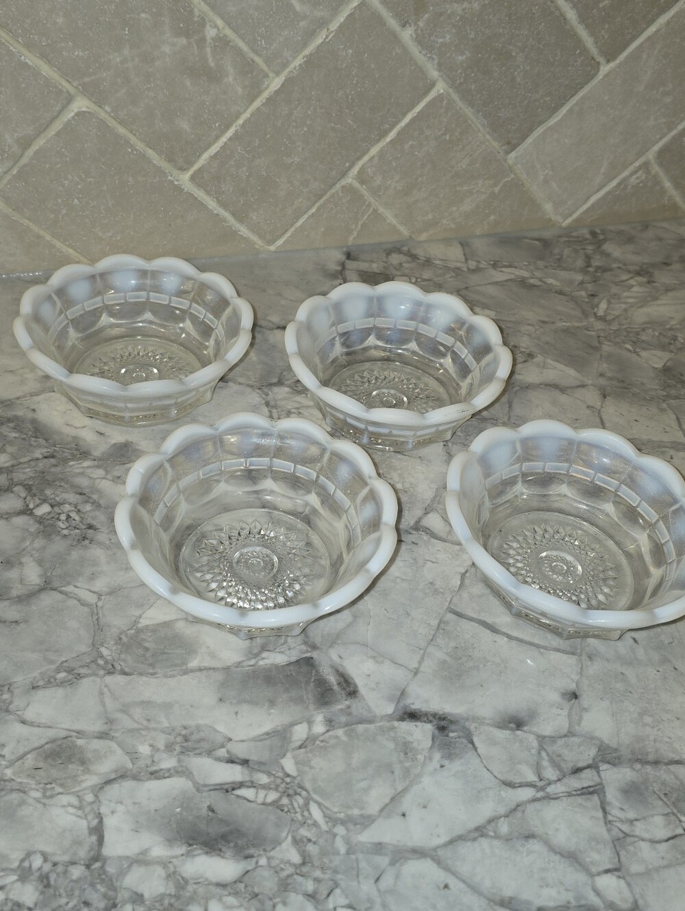 Antique Fenton/ Northwood White Opalescent Art Glass Berry Bowls Victorian